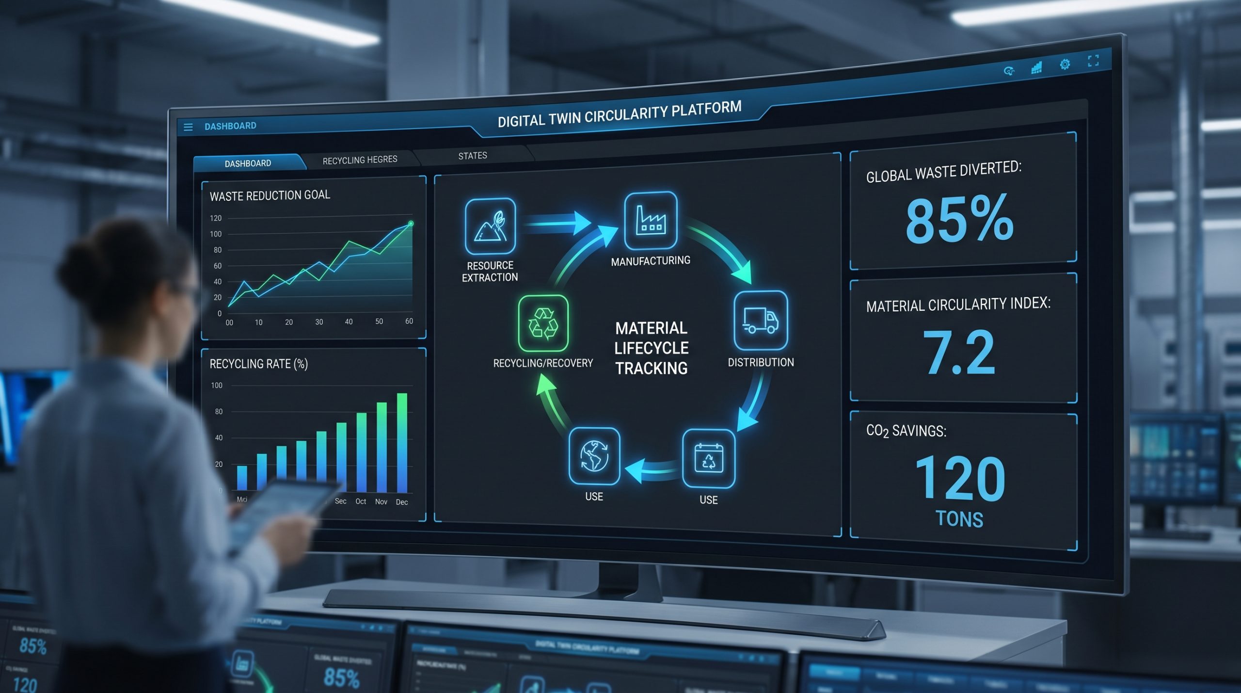 Digital Twin dashboard showing material lifecycle