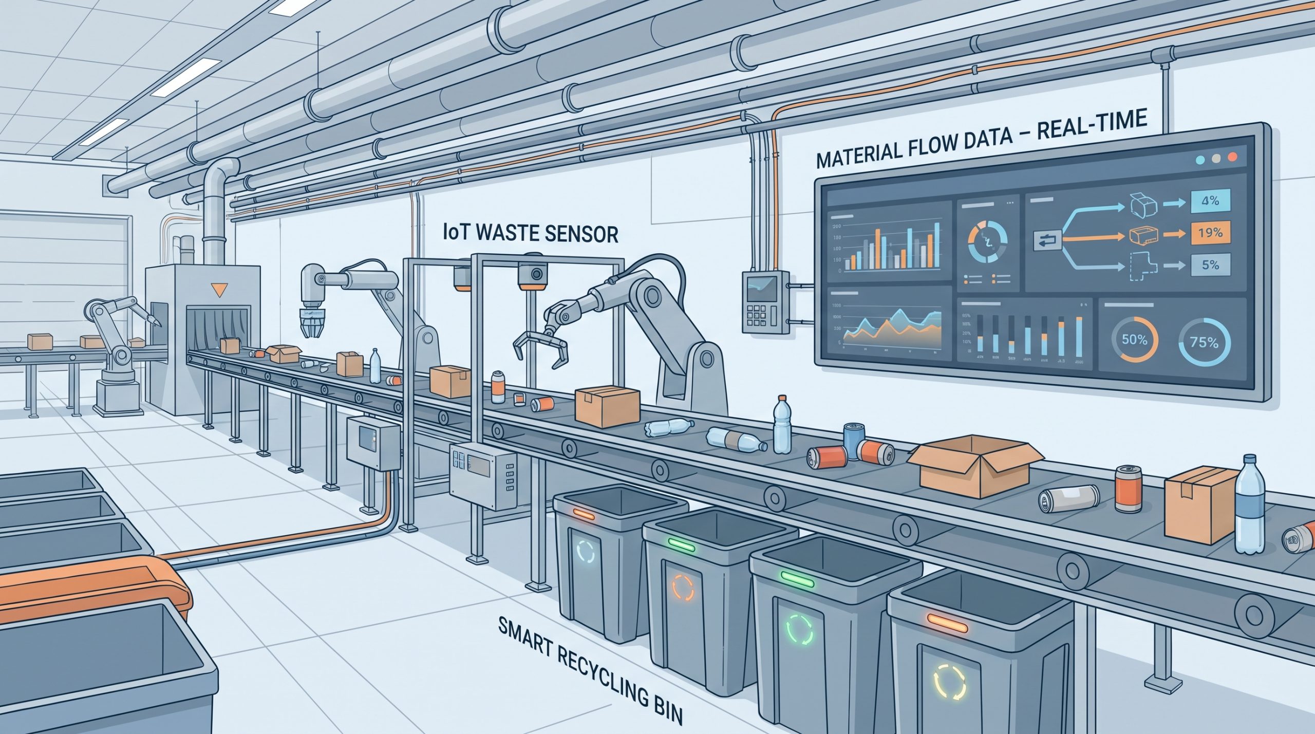 IoT sensors monitoring waste sorting in factory